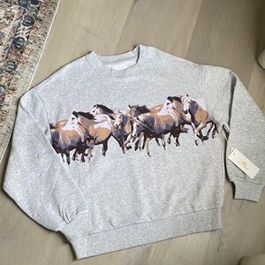NWT! Lazy Sunday Gray Wild Horses Graphic Crewneck Sweatshirt - Size S